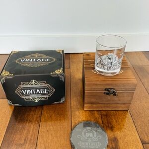 Vintage Whiskey Glass Set with Wooden Box